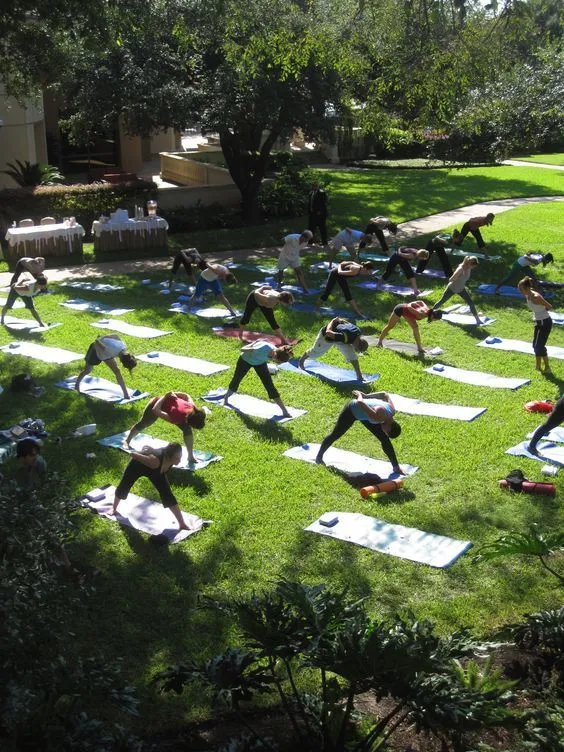 Outdoor group activity session in open terrain